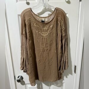 Embroidered Tan Women's Top